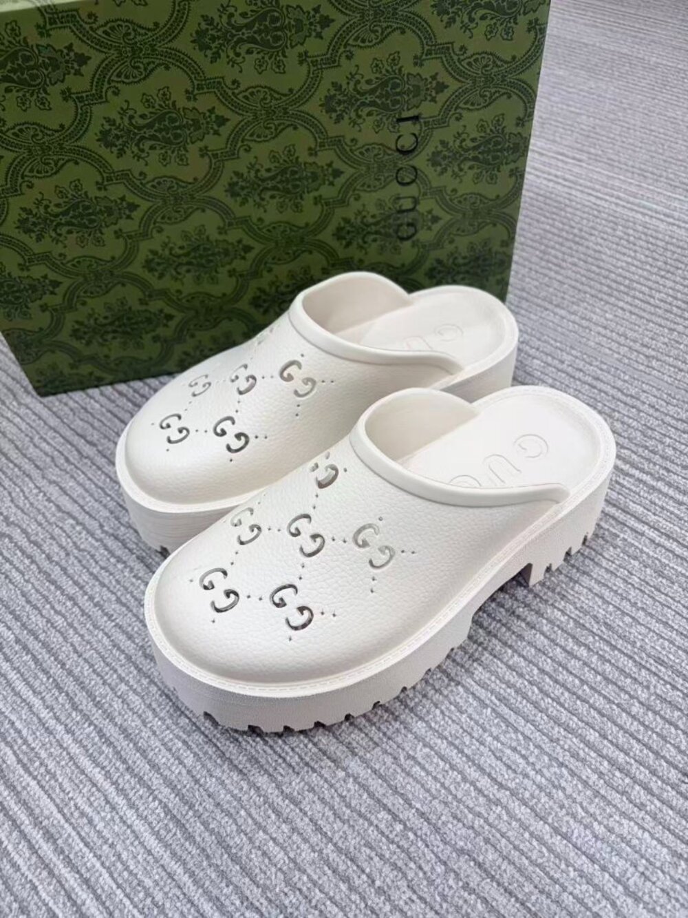 GUCCI Perforated GG Platform Clogs
